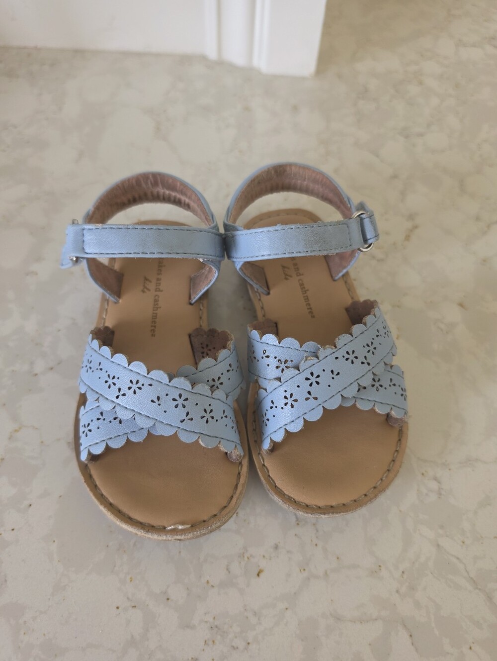 Toddler Girl's Light Blue Scalloped Strap Sandals